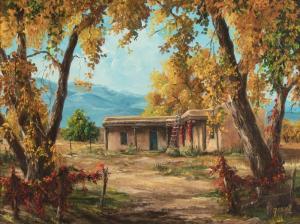 settle Mary Lee 1918-2005,New Mexico Adobe in Autumn Landscape,Santa Fe Art Auction US 2022-05-28