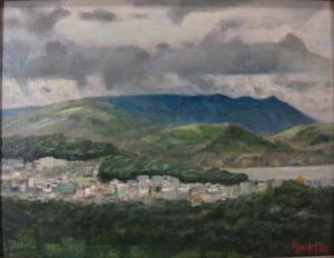 SEWARD Vivyan 1902-1983,Mountainous Seacoast with Village,1969,Litchfield US 2014-02-05