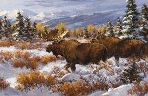 SEXTON Ray 1959-1996,Moose Couple in the Snow,1990,Santa Fe Art Auction US 2018-11-10