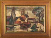 SEYDEL Agnes 1900,Landschaft mit Kanal, Segelboot u. Häusern,Leipzig DE 2014-03-01