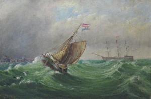 SHACKLETON J 1800-1900,Sailing ships in a rough sea close to a harbou,1894,Dee, Atkinson & Harrison 2013-02-15