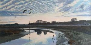 SHACKLETON Keith,Ducks flying in over a creek at Chichester Harbour,1963,Woolley & Wallis 2023-12-13