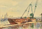 SHANKSTER edward 1913-1993,unloading cargo from barges on the Thames,John Nicholson GB 2024-01-24