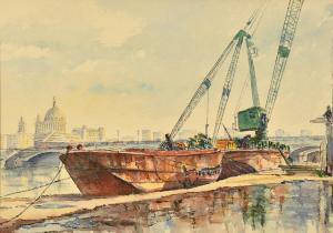 SHANKSTER edward 1913-1993,unloading cargo from barges on the Thames,John Nicholson GB 2024-01-24