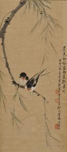 SHAO ANG ZHAO 1905-1998,two sparrowson willow branches,Skinner US 2011-06-02