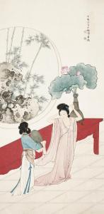 SHAOMEI CHEN 1909-1954,Lady Dressing in Front of a Mirror Hanging scroll,1947,Christie's 2023-08-29
