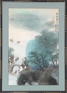 SHAOQING Xu,Misty river landscape including boats and bridge,Eldred's US 2015-05-01