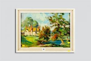 SHARP Miles Balmford,rural scene with country house, lake and trees,Rogers Jones & Co 2015-02-24