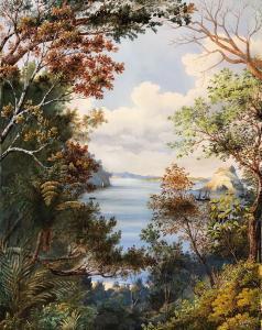 SHARPE Alfred 1830-1912,View through the Bush, Matakatia Bay with Kot,1878,International Art Centre 2019-07-30