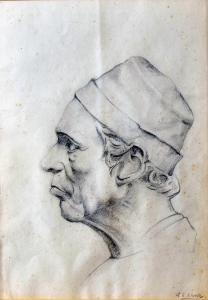 Shaul Schur Aharon 1865-1945,A Jewish figure with a hat,Tiroche IL 2018-01-27