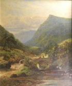 SHAW C.L,Figures on a bridge in a mountainous river landscape,1877,Halls GB 2009-05-01