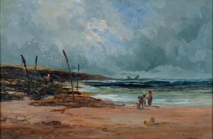 SHAW Charles L 1880-1898,FISHERFOLK ON THE BEACH,1890,Mellors & Kirk GB 2020-10-21