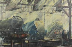 SHAW Geoff 1892-1970,Locomotives at a station, railway interest,Eastbourne GB 2021-05-25