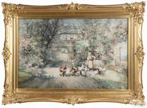 SHAW Robert 1859-1912,landscape with woman feeding chickens in front of ,Pook & Pook US 2017-10-07