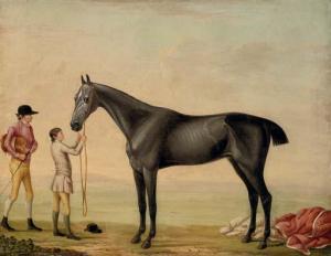 SHAW William 1760-1773,Chrysis, a grey racehorse, held by a groom, with a,1773,Christie's 2007-05-18