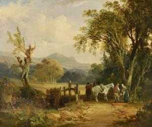 SHAYER Henry Thring 1825-1894,A woody landscape with peasants and a white horse,Dreweatts 2019-07-31