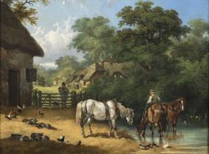 SHAYER Henry Thring 1825-1894,Farmyard Scene with Boy Watering Horses,Mealy's IE 2014-07-15
