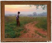 SHEATH Tony 1946,A shepherd and flock in a field at sunrise,Anderson & Garland GB 2020-07-15