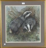 Sheila Armstrong,Badgers Foraging,1992,Tooveys Auction GB 2021-08-18