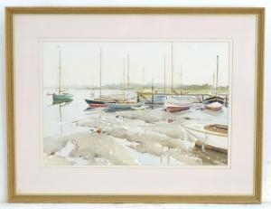 SHELDON Harry 1923-2002,Ebb Tide, Woodbridge, Boats at low tide,1998,Claydon Auctioneers 2020-11-16