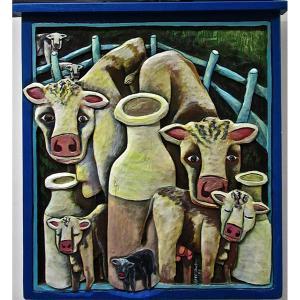 SHELLEY MARY 1950,COWS & BLUE FENCE,Waddington's CA 2015-01-26