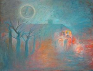 SHELLY Elliott 1924-2011,Buildings in a misty moonlit night,Dreweatt-Neate GB 2011-07-28