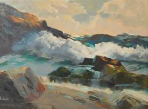 SHELTON Alphonse Joseph,depicts seascape with crashing waves and rocks,Winter Associates 2019-07-15