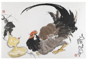 SHEN Xie 1942,A rooster and beetle,1981,Palais Dorotheum AT 2014-06-03