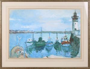 SHEPPARD Faith 1920-2004,Harbour Scene with Fishing Boats and Lighthouse,Tooveys Auction 2022-06-08
