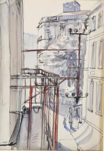 SHEPPARD RAYMOND 1913-1958,French street view across balcony,1940,Burstow and Hewett GB 2023-01-25