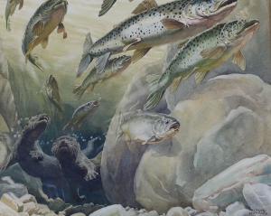 SHEPPARD RAYMOND 1913-1958,Otters and fish,Gorringes GB 2022-12-19