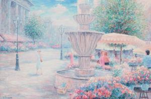 SHERMAN Gail Corbett 1871-1952,Fountain square with figures,John Moran Auctioneers US 2024-07-16