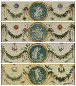 Sherwood Rosina Emmet,Decorative Pediment Painting with Blue Muses,Barridoff Auctions 2022-08-20