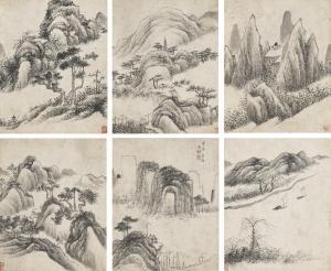 SHIBIAO ZHA 1615-1698,Landscape and Scholars,1654,Christie's GB 2023-12-02