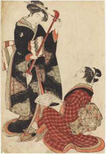 SHIGEMASA Kitao 1739-1820,Two geisha rehearsing a song,1770,Sotheby's GB 2022-07-21