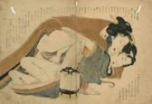SHIGENOBU Yanagawa 1787-1832,Amants s'étreignant le sourire aux lèvres,Ader FR 2012-10-12