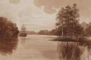SHILDER Andreij Nikolaevitch 1861-1919,Three-masted Bark on a River,Shapiro Auctions US 2022-10-15
