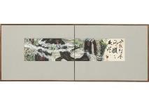 SHIMIZU Kosho,Calligraphy over a picture (2-panel byobu screen),Mainichi Auction JP 2019-08-03