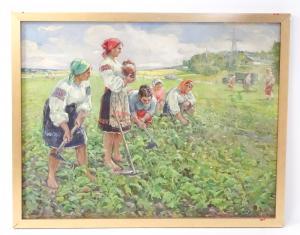 Shkurko Anatoly 1924-2019,Women harvesting the fields,Claydon Auctioneers UK 2023-12-30