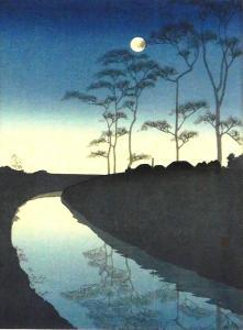 SHODA Koho 1870-1946,Shin Hanga River Full Moon Dusk,Winter Associates US 2023-02-20