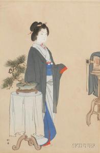 SHODO 1776-1841,Beauty with Bosai before a Camera,1903,Skinner US 2009-04-24