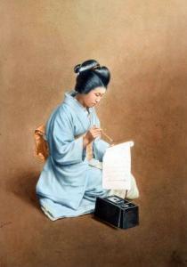 SHODO 1776-1841,JAPANESE LADY WRITING,Keys GB 2013-07-12
