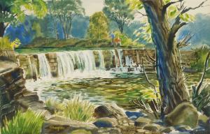 SHOGREN Kinley T 1924-1991,Old Stone Dam, rocky river,1958,Rachel Davis US 2024-02-10