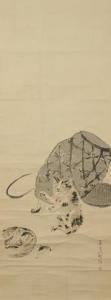 SHOKA Watanabe 1835-1887,A cat playing with crayfish,Duke & Son GB 2016-05-20