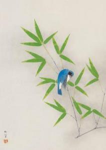 SHOKO Uemura 1902-2001,Blue and white flycatcher,1985,Mainichi Auction JP 2024-02-03