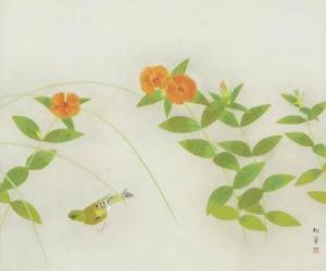 SHOKO Uemura 1902-2001,Siskin of riverside,1985,Mainichi Auction JP 2023-07-29