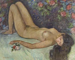 Sholokhov Boris Anatolievich 1913-2003,Nude in Flowers,1980,Rosebery's GB 2021-12-01