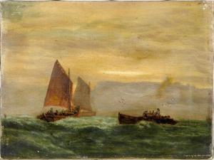 SHONKSMITH J.M,Seascape with Cliffs and Sailboats,1889,Stair Galleries US 2010-05-21