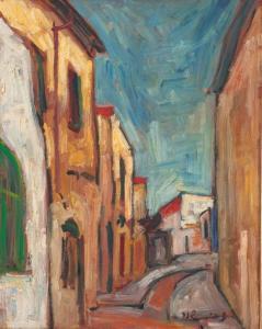 SHOR Zvi 1898-1979,Israeli street scene,Matsa IL 2013-06-23