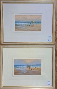 SHORT David 1940,beach scene with figures (2 works),Charterhouse GB 2022-10-06